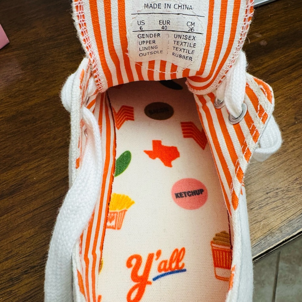 Just Like You Like It Women’s size 8 Men’s Sz 6 White and Orange Unisex Sneakers - Picture 4 of 6